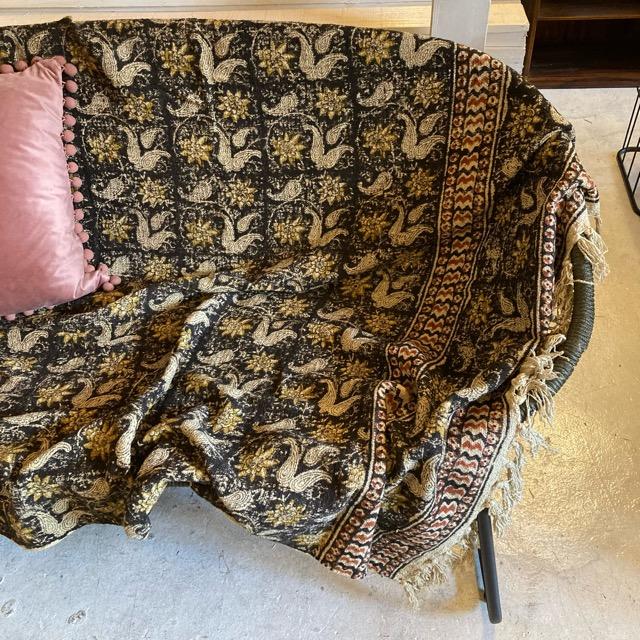 150︎ボタニカル 手作り カンタキルト マルチカバー 花 ターコイズ 150❁︎ボタニカル 手作り カンタキルト マルチカバー 花 ターコイズ