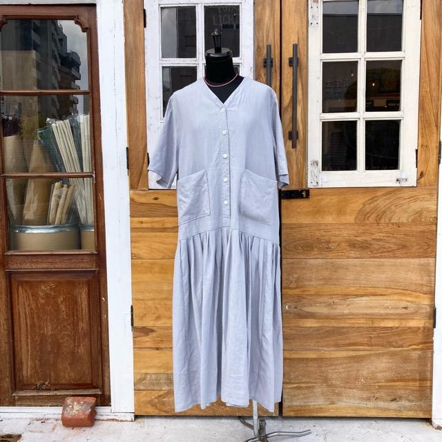 KAIチャイナワンピース水色homspunホームスパンビュルデサボン KAIチャイナワンピース水色homspunホームスパンビュルデサボン