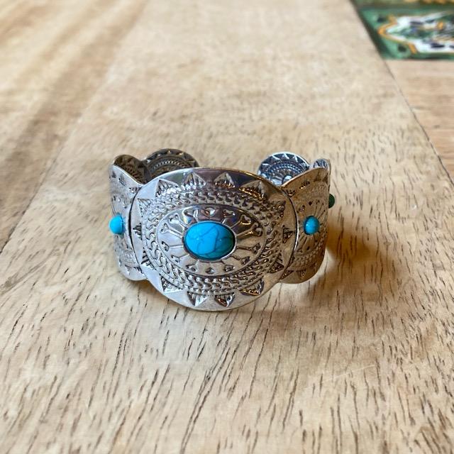 TOPANGA Jewelry Bohemian Turquoise Bangle Stone Concho Bracelet Silver