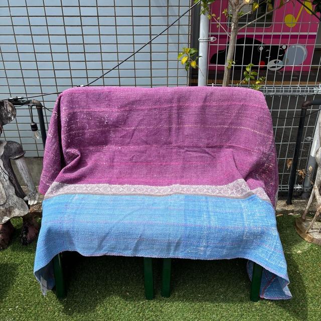 インド製ヴィンテージカンタラリーキルト 囲みパープルマルチカバー