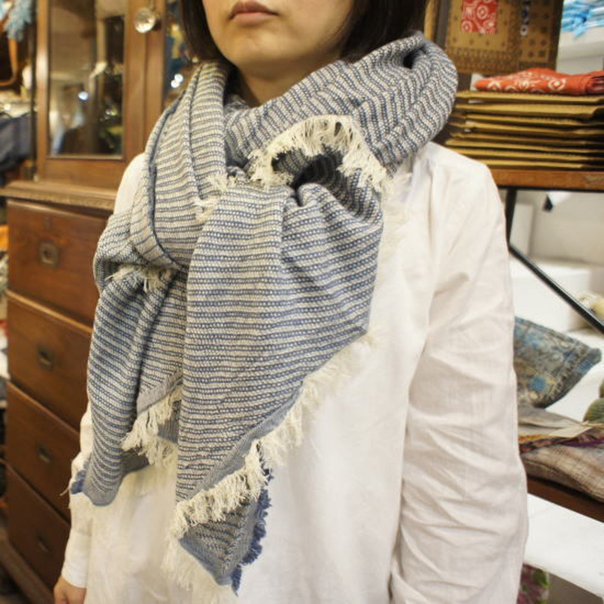 小物 COTTON STOLE - BLUE Slant Stripe Stole Blue – BON ETO vikings