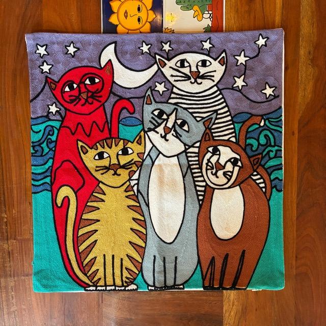 TOPANGA Homefurnishing Cat Embroidery Cushion Cover　45×45cm　G