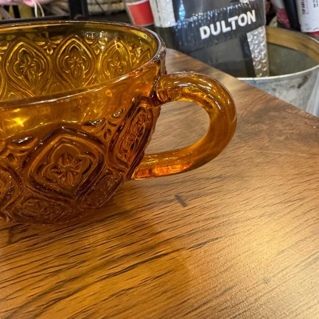 ガラス カップ & ソーサー フィオーレ　アンバー　ソーダガラス　食器　アンティーク　レトロ　キッチン　ダイニング　花柄装飾　海外　モーニング