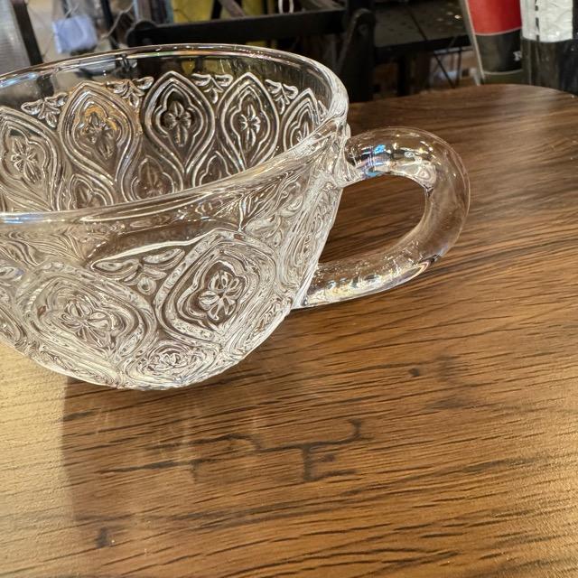 ガラス カップ & ソーサー フィオーレ　クリア　ソーダガラス　食器　アンティーク　レトロ　キッチン　ダイニング　花柄装飾　海外　モーニング