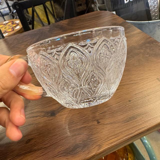 ガラス カップ & ソーサー フィオーレ　クリア　ソーダガラス　食器　アンティーク　レトロ　キッチン　ダイニング　花柄装飾　海外　モーニング