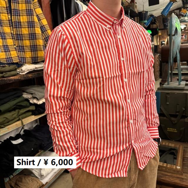 TOPANGA Men's 　レッド＆ホワイト　ストライプシャツ　赤　白　ストライプシャツ　薄手　インナーシャツ　スタイリッシュ TOPANGA Men's レッド＆ホワイト ストライプシャツ 赤 白