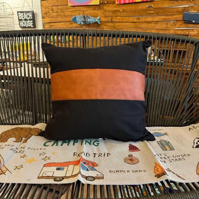 TOPANGA Homefurnishing　アメリカンモダンパッチワーククッションカバー　ブラック　45×45cm　クッションカバー　アメリカン　レザー　インテリア　ソファ