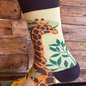 TOPANGA SOCKS Lady's　アシンメトリーキリンソックス　ジラフ　キリン柄　靴下　レディース　クルーソックス　動物　植物　アフリカ　プチギフト