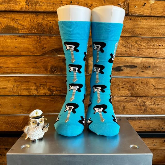 TOPANGA SOCKS Lady's　お魚ギター　水色　靴下　メンズソックス　レディースソックス　クルーソックス　ギター　海の中　お魚　楽器　プチギフト