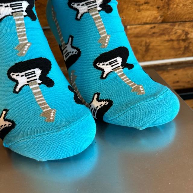 TOPANGA SOCKS Lady's　お魚ギター　水色　靴下　メンズソックス　レディースソックス　クルーソックス　ギター　海の中　お魚　楽器　プチギフト