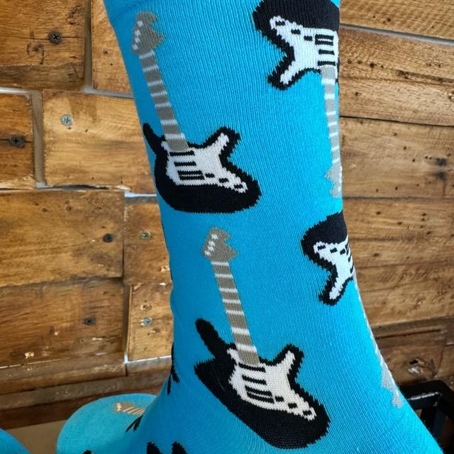 TOPANGA SOCKS Lady's　お魚ギター　水色　靴下　メンズソックス　レディースソックス　クルーソックス　ギター　海の中　お魚　楽器　プチギフト