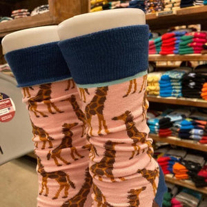 TOPANGA SOCKS Lady's　アフリカキリンソックス　ピンク　靴下　レディース　クルーソックス　ユニーク　プチギフト　クルーソックス