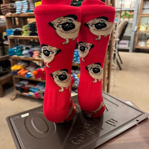 TOPANGA SOCKS Men's　パグ　靴下　メンズソックス　派手ソックス　犬　いぬ　イヌ　ドッグ　アニマル　レッド　足元ファッション　プチギフト