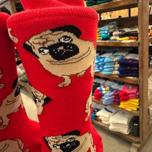 TOPANGA SOCKS Men's　パグ　靴下　メンズソックス　派手ソックス　犬　いぬ　イヌ　ドッグ　アニマル　レッド　足元ファッション　プチギフト