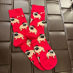 TOPANGA SOCKS Men's　パグ　靴下　メンズソックス　派手ソックス　犬　いぬ　イヌ　ドッグ　アニマル　レッド　足元ファッション　プチギフト