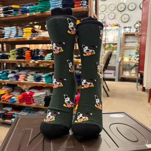 TOPANGA SOCKS Men's　テリア　靴下　メンズソックス　派手ソックス　犬　いぬ　イヌ　ドッグ　アニマル　グリーン　足元ファッション　プチギフト