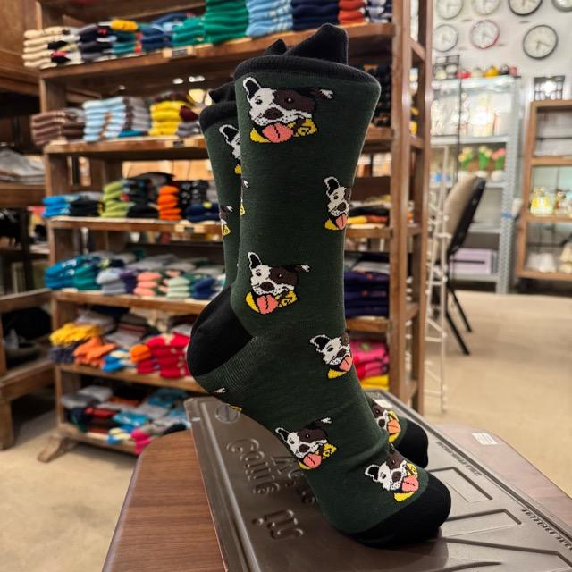 TOPANGA SOCKS Men's　テリア　靴下　メンズソックス　派手ソックス　犬　いぬ　イヌ　ドッグ　アニマル　グリーン　足元ファッション　プチギフト