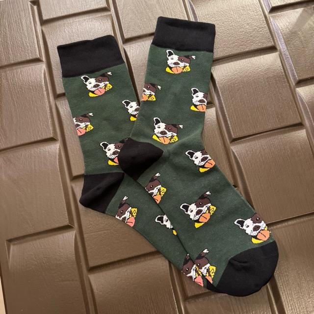 TOPANGA SOCKS Men's　テリア　靴下　メンズソックス　派手ソックス　犬　いぬ　イヌ　ドッグ　アニマル　グリーン　足元ファッション　プチギフト