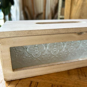 Wood and glass spice rack, white, collection box, floral pattern, glass, wooden