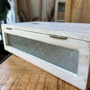 Wood and glass spice rack, white, collection box, floral pattern, glass, wooden