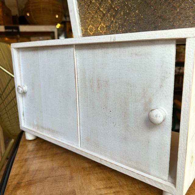 Wood and glass spice rack, white, collection box, floral pattern, glass, wooden