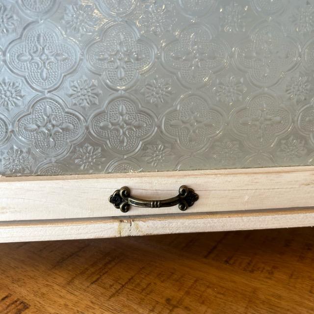 Wood and glass spice rack, white, collection box, floral pattern, glass, wooden
