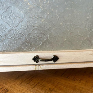 Wood and glass spice rack, white, collection box, floral pattern, glass, wooden