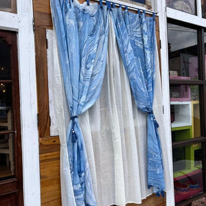 インド　マーブルダブルカーテン　ブルー　100×178cm　