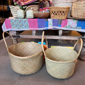 シーグラスかごバスケット Lサイズ　家具　インテリア　収納　小物入れ　バスケット　持ち手付き　ガーデニング　鉢カバー