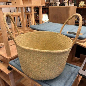 シーグラスかごバスケット Mサイズ　家具　インテリア　収納　小物入れ　バスケット　持ち手付き　ガーデニング　鉢カバー