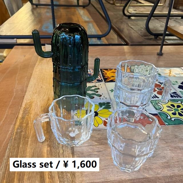 サボテングラスセット　全２色　グリーン　クリア　キッチン　食器　グラス　コップ　グラスセット　ギフト