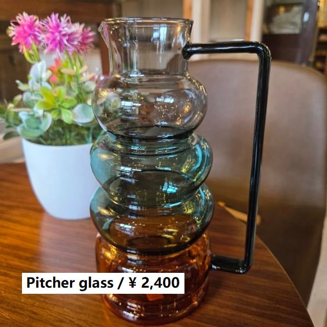 カラーガラス水差し グレー・グリーン・ブラウンの3色　水差し　花瓶　お花　フラワー