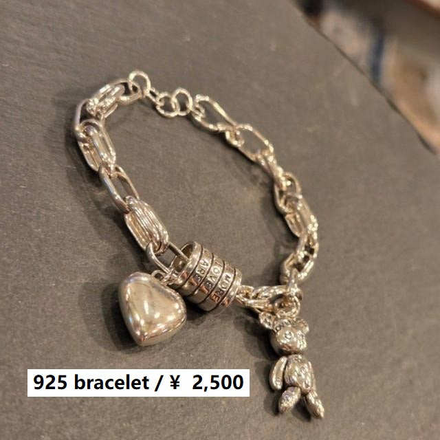 TOPANGA jewelry　925 スターリングシルバーブレスレット クマとハートのチャーム付き　ギフト　LOVE