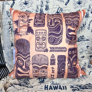 TOPANGA Homefurnishing Hawaiian TIKIクッションカバー　45×45cm　クッションカバー  　南国　Tiki　ハワイ　座布団　オレンジ　