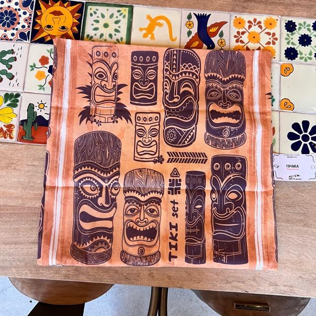 TOPANGA Homefurnishing Hawaiian TIKIクッションカバー　45×45cm　クッションカバー  　南国　Tiki　ハワイ　座布団　オレンジ　