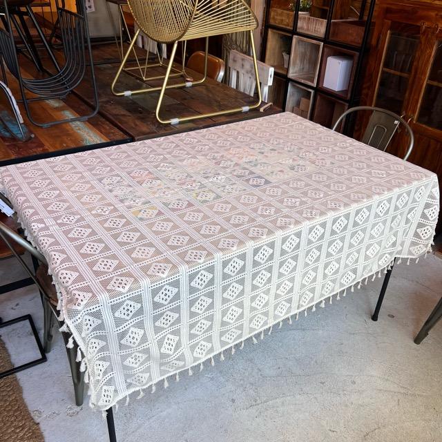 TOPANGA Fabric　ボヘミアンレーステーブルクロス　150×150cm　マルチカバー　テーブルクロス　カーテン　コットン　レース　ティータイム