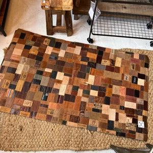 TOPANGA Homefurnishing　デニムレザーパッチフロアラグマット　80×140cm　ブラウンカラー　フロアマット　レザーラグ　二人掛けソファ　一畳分