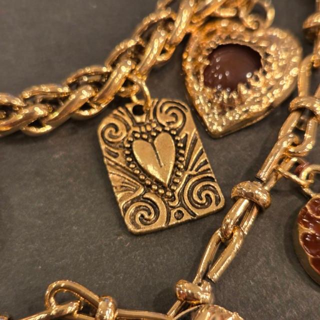 TOPANGAJewelry 2連　ハートネックレス　ブラック＆レッド＆ゴールド　ヴィンテージパンクネックレス　メキシカンハート　2連ロケット　ネックレス