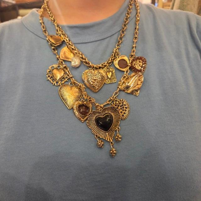 TOPANGAJewelry 2連　ハートネックレス　ブラック＆レッド＆ゴールド　ヴィンテージパンクネックレス　メキシカンハート　2連ロケット　ネックレス