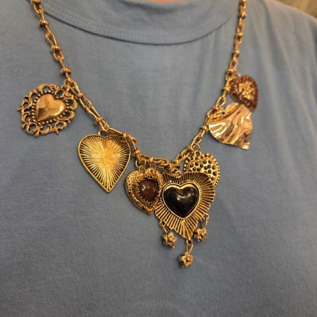 TOPANGAJewelry 2連　ハートネックレス　ブラック＆レッド＆ゴールド　ヴィンテージパンクネックレス　メキシカンハート　2連ロケット　ネックレス