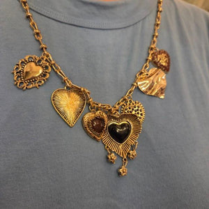 TOPANGAJewelry 2連　ハートネックレス　ブラック＆レッド＆ゴールド　ヴィンテージパンクネックレス　メキシカンハート　2連ロケット　ネックレス