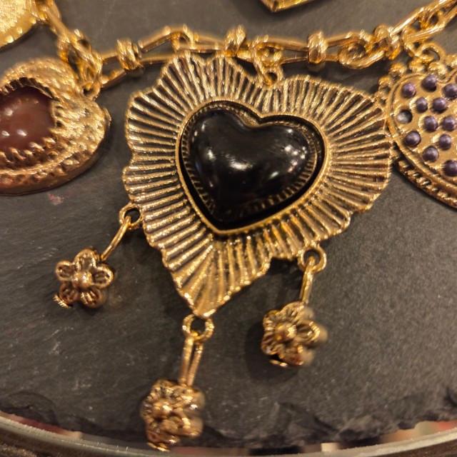 TOPANGAJewelry 2連　ハートネックレス　ブラック＆レッド＆ゴールド　ヴィンテージパンクネックレス　メキシカンハート　2連ロケット　ネックレス