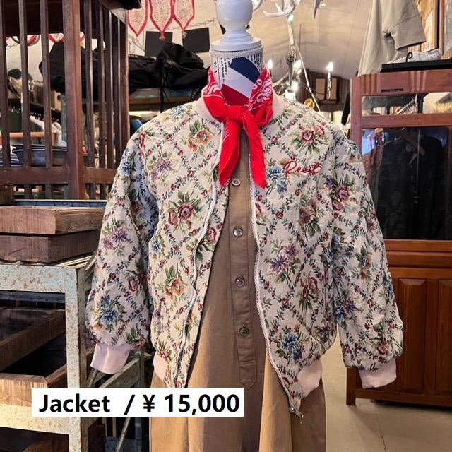 Flower design collarless jacket, Gobelin jacquard, fashion, women's outerwear, jacket, MA-1, floral pattern