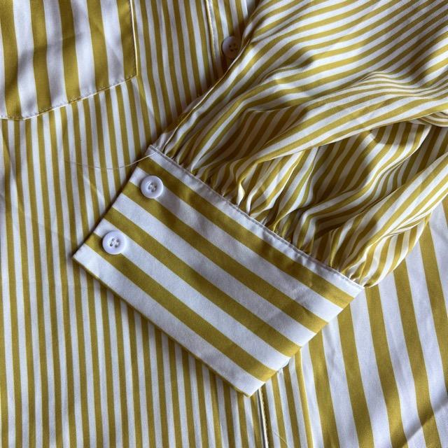 ダブルストライプシャツ　全3色　イエロー　ピンク　グリーン　ファッション　レディース　トップス　シャツ　ストライプ　カジュアル