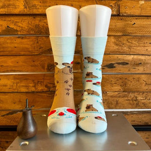 TOPANGA SOCKS Lady's　アシンメトリーカピバラソックス　靴下　レディース　クルーソックス　スカイブルー　ブラウン