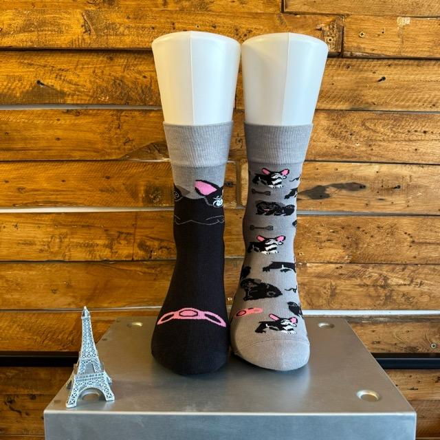 TOPANGA SOCKS Lady's　アシンメトリーブルソックス　ベアー　靴下　レディース　クルーソックス　グリーン　ブラウン