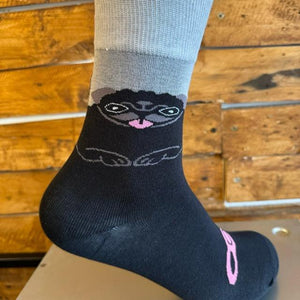 TOPANGA SOCKS Lady's　アシンメトリーブルソックス　ベアー　靴下　レディース　クルーソックス　グリーン　ブラウン