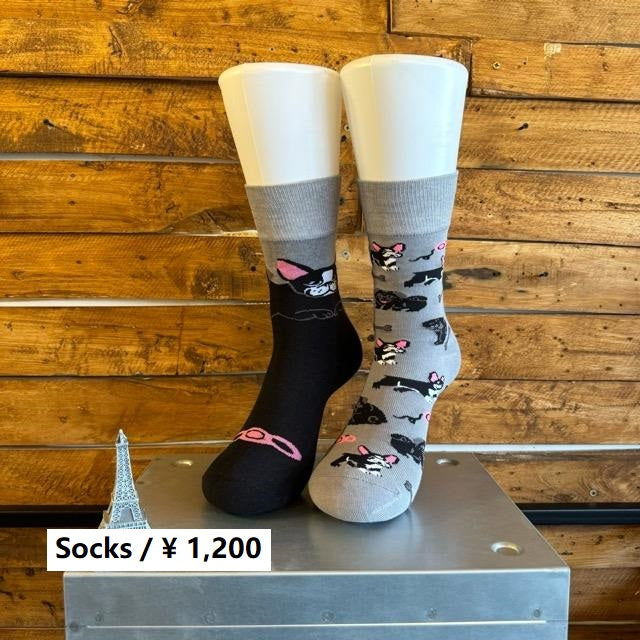 TOPANGA SOCKS Lady's　アシンメトリーブルソックス　ベアー　靴下　レディース　クルーソックス　グリーン　ブラウン