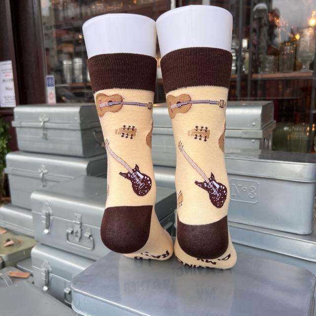 TOPANGA SOCKS Men's　ギター「playing my guitar」ソックス　ファッション　メンズ　靴下　楽器　ギター　ベージュ　ユニーク