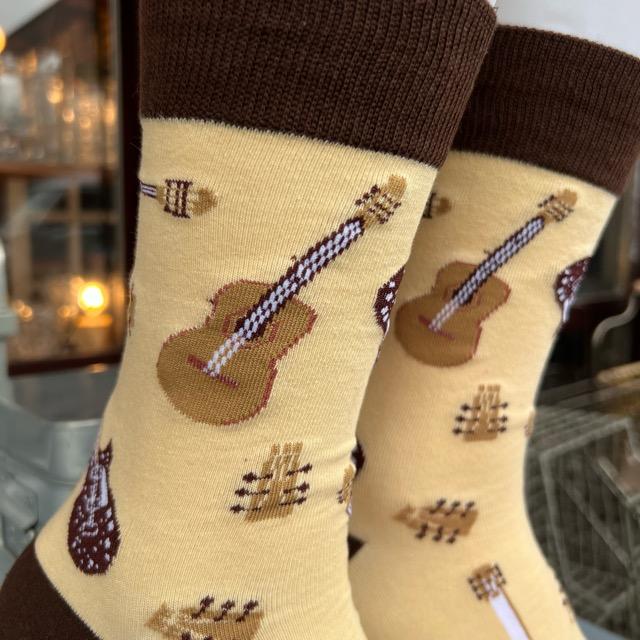 TOPANGA SOCKS Men's　ギター「playing my guitar」ソックス　ファッション　メンズ　靴下　楽器　ギター　ベージュ　ユニーク